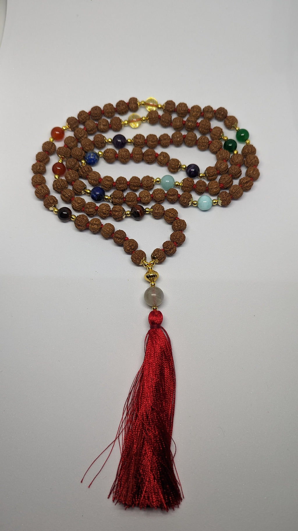 Seven chakra healing malas , 5 face Rudraksha with seven stones