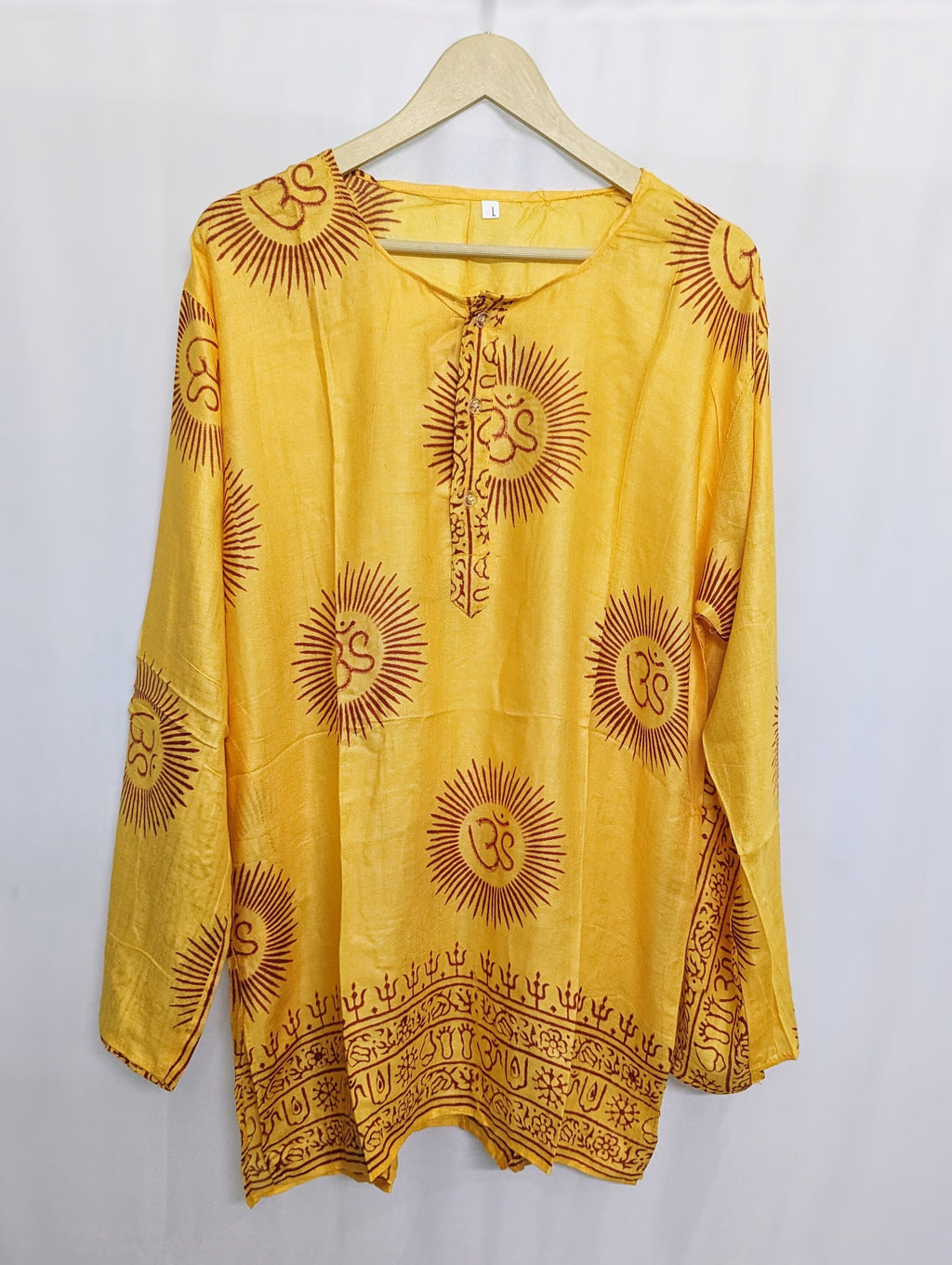 Handmade Rayon Om Shirt, Boho Festival Tunic, Block Printed (X-Large)
