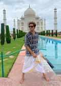 Om Print Black Cotton Kurta, Men's Short Straight Shirt