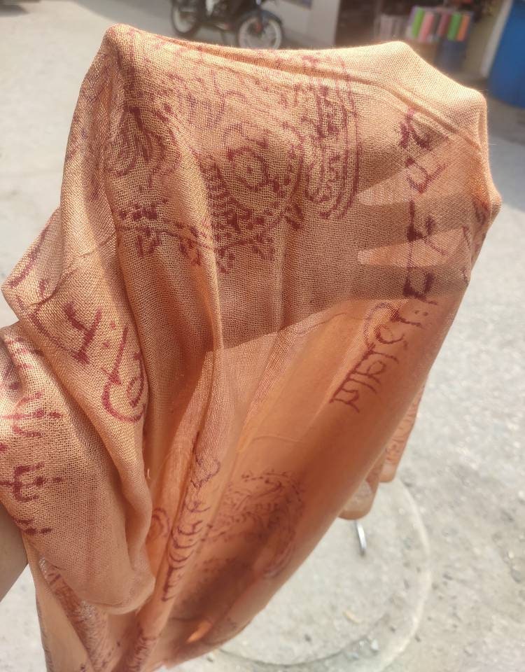 Cotton Om Print Scarf, Lightweight Summer Shawl