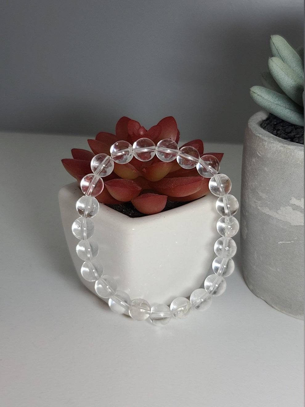 Clear Quartz Crystal Bracelet, 10mm Sphatik Healing Jewelry