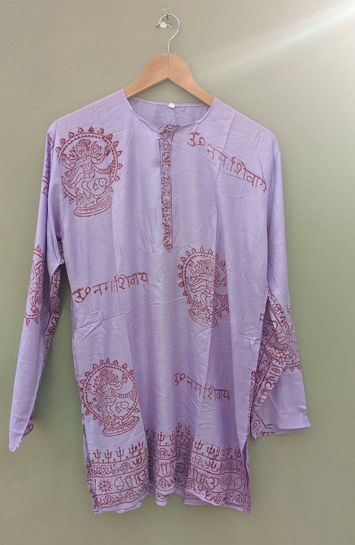 Om Shirt Handmade Vintage Style Clothing , Comfy Boho Style, Unisex Festival Tunic, Unique Hand Block Printed , Medium Size.