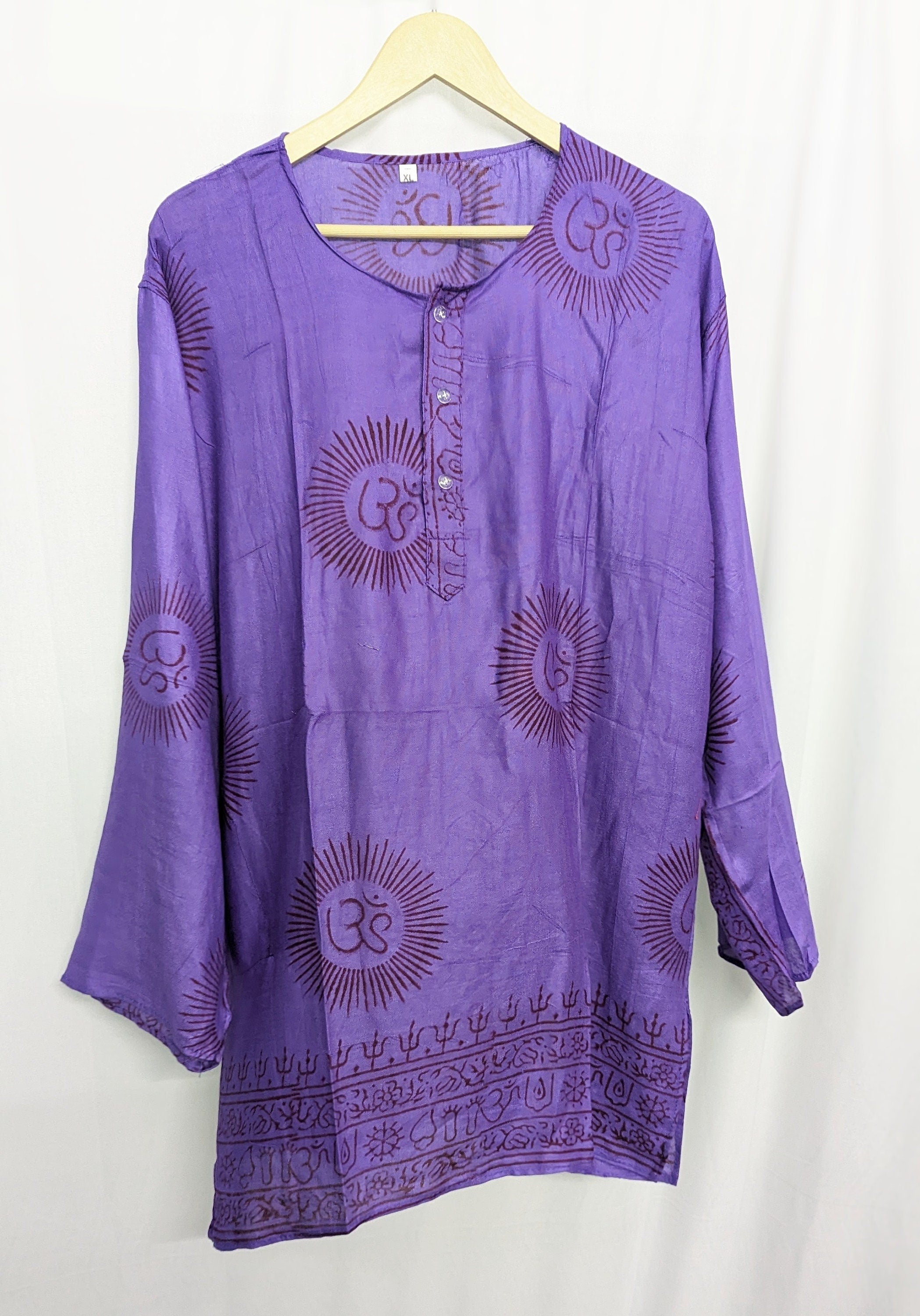 Om Shirt Handmade Vintage Style Clothing , Comfy Boho Style, Unisex Festival Tunic, Unique Hand Block Printed , Medium Size.