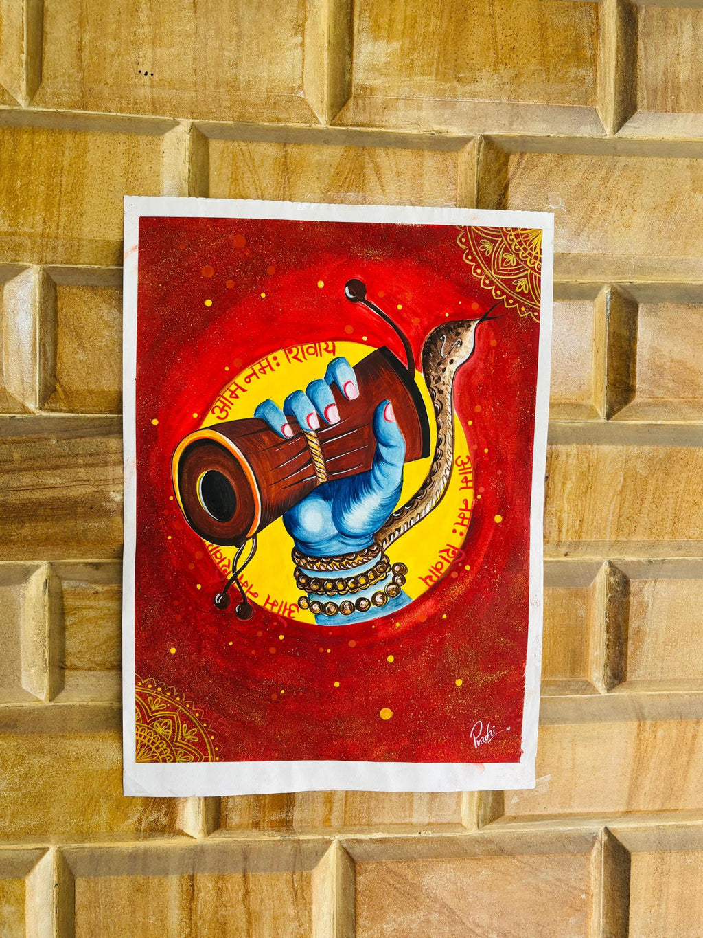Shiva Damru painting , Original handmade Painting, Shiva Wall Decor, Handmade Spiritual Art, Yoga Gift, Yoga Art