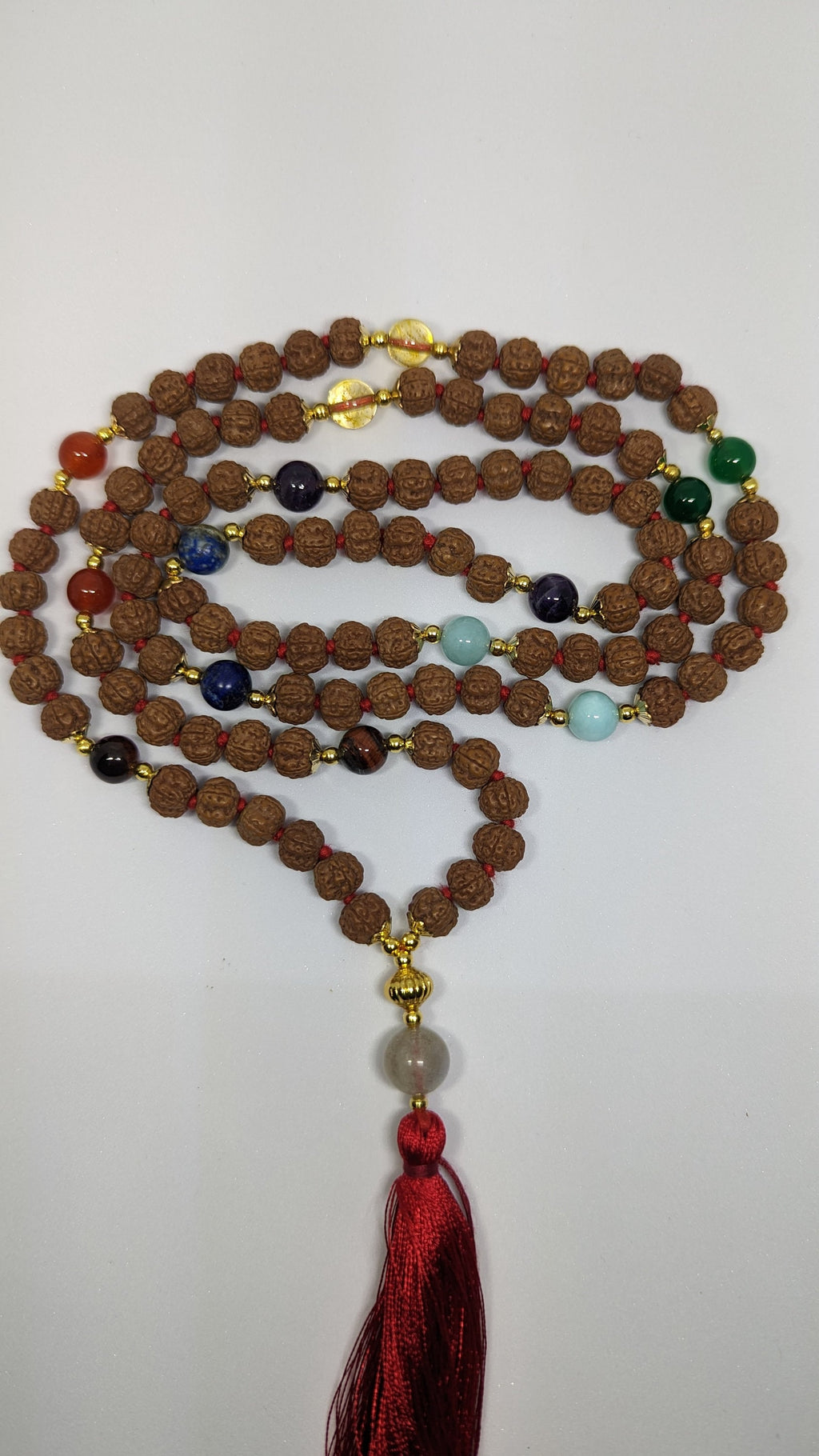 Seven chakra healing malas , 5 face Rudraksha with seven stones