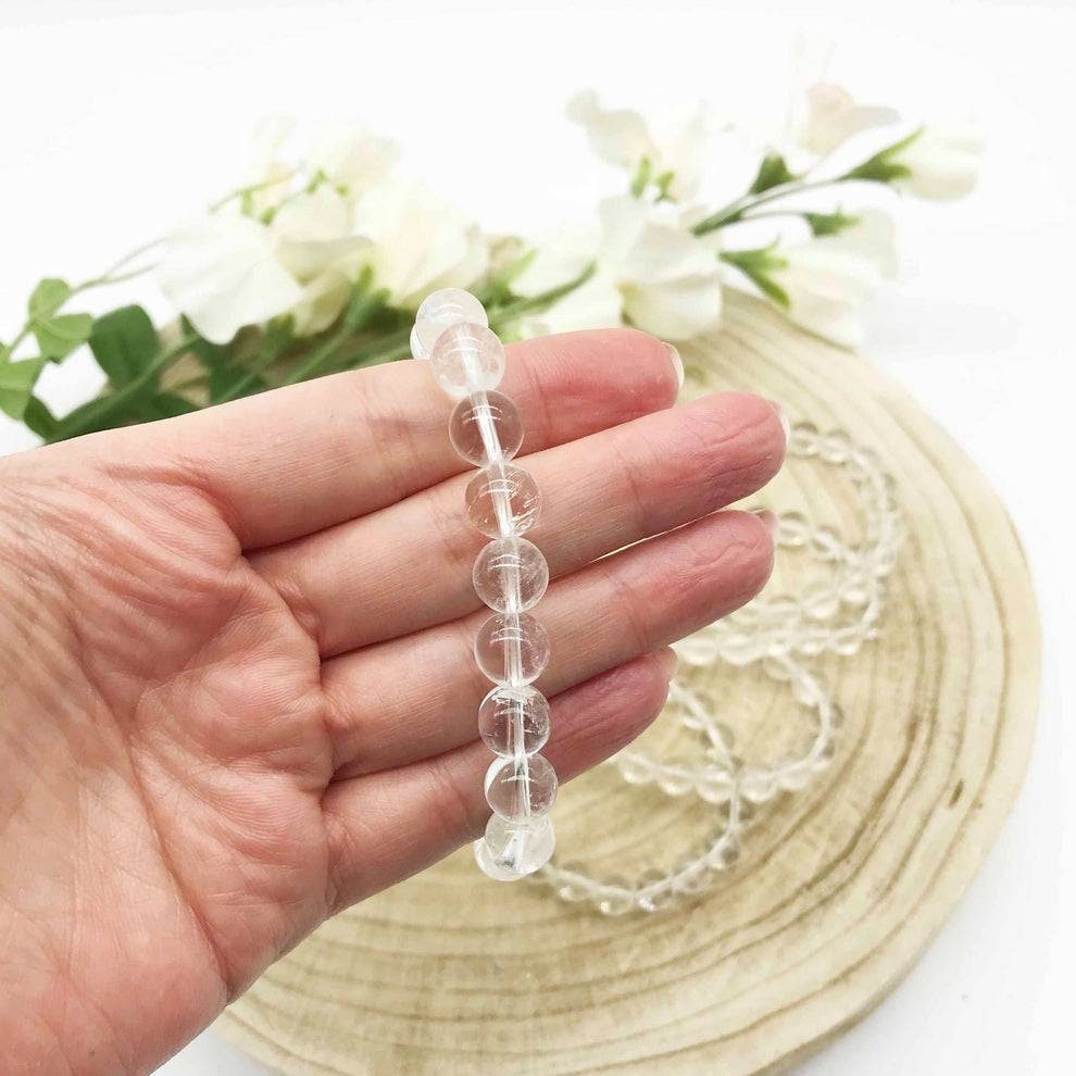 Clear Quartz Crystal Bracelet, 10mm Sphatik Healing Jewelry