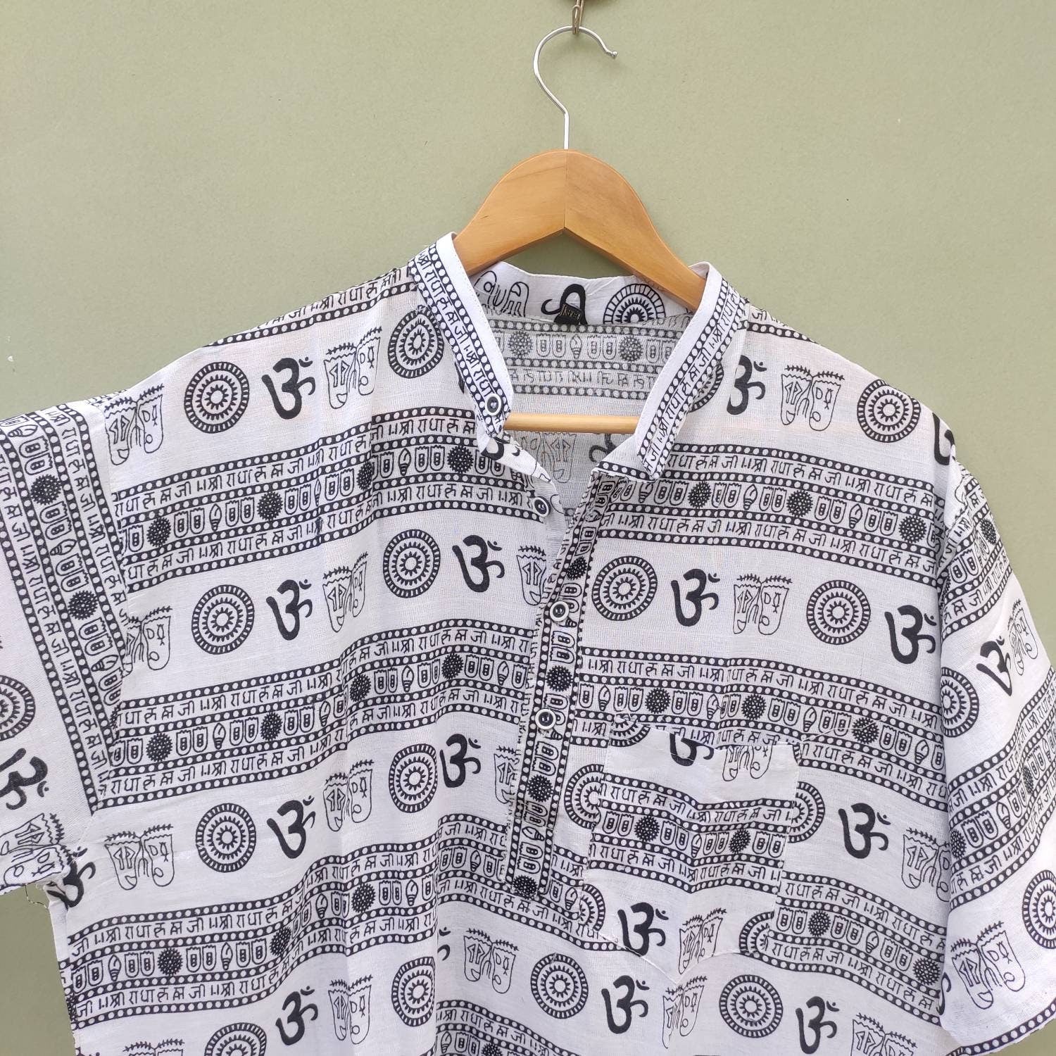 Cotton Indian Kurta Shirt, Om Print Traditional Shirt