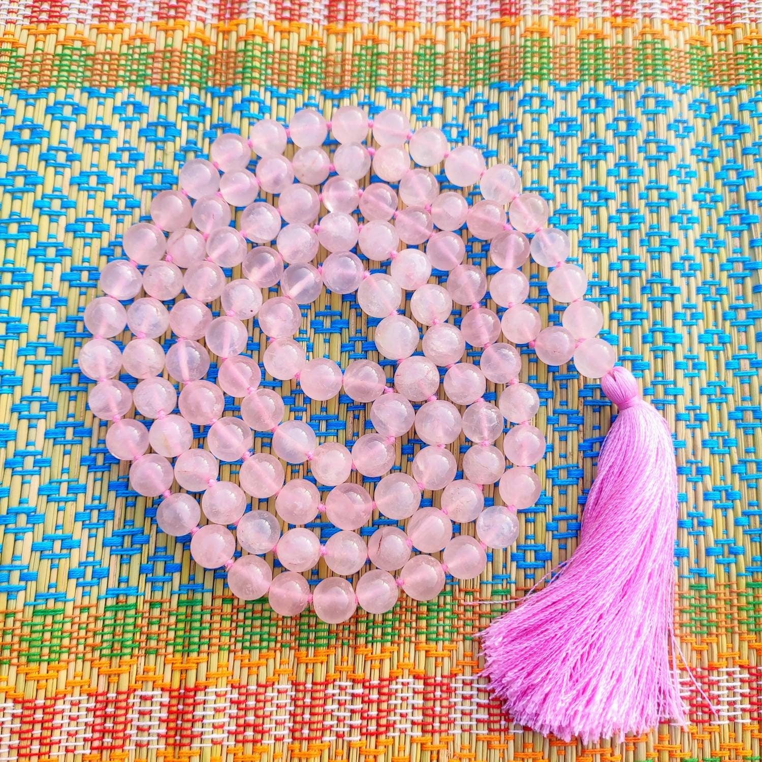Handmade Rose Quartz Mala, Love and Healing, 8mm Beads