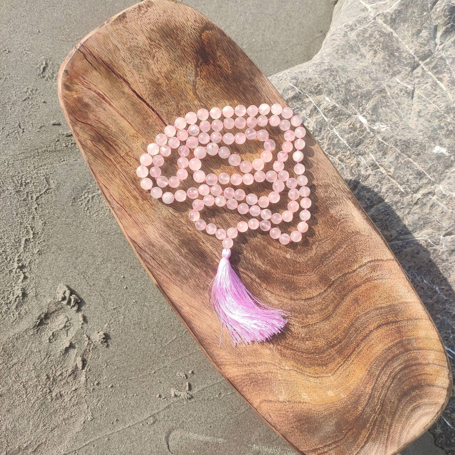 Handmade Rose Quartz Mala, Love and Healing, 8mm Beads