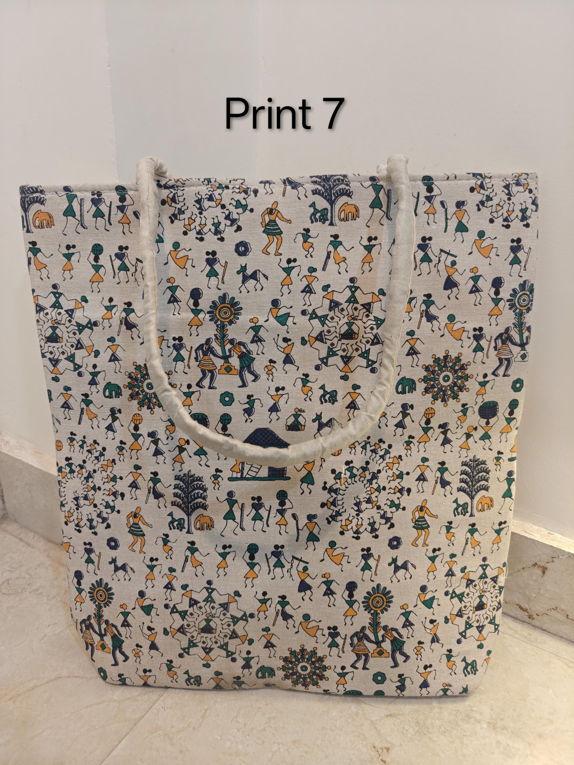 Canvas Tote Bag, Warli Art Folk Handbag, Eco-Friendly Cotton Shoulder Bag