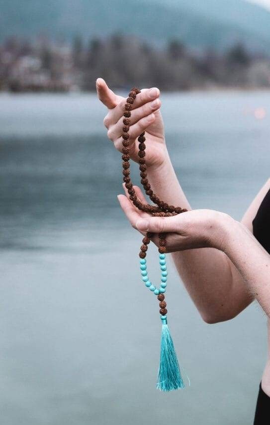 Turquoise Rudraksha Mala, Handmade Healing Gemstone
