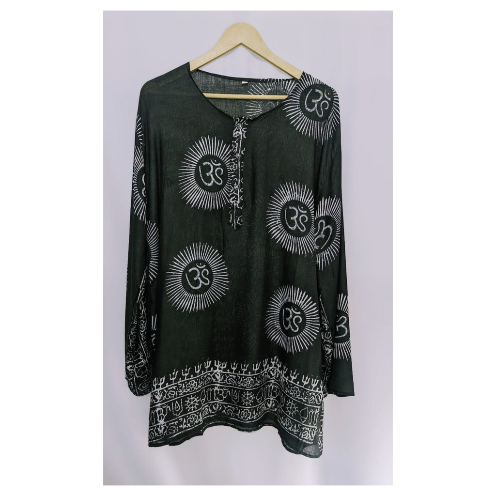 Om Shirt Handmade Vintage Style Clothing , Comfy Boho Style, Unisex Festival Tunic, Unique Hand Block Printed , Medium Size.