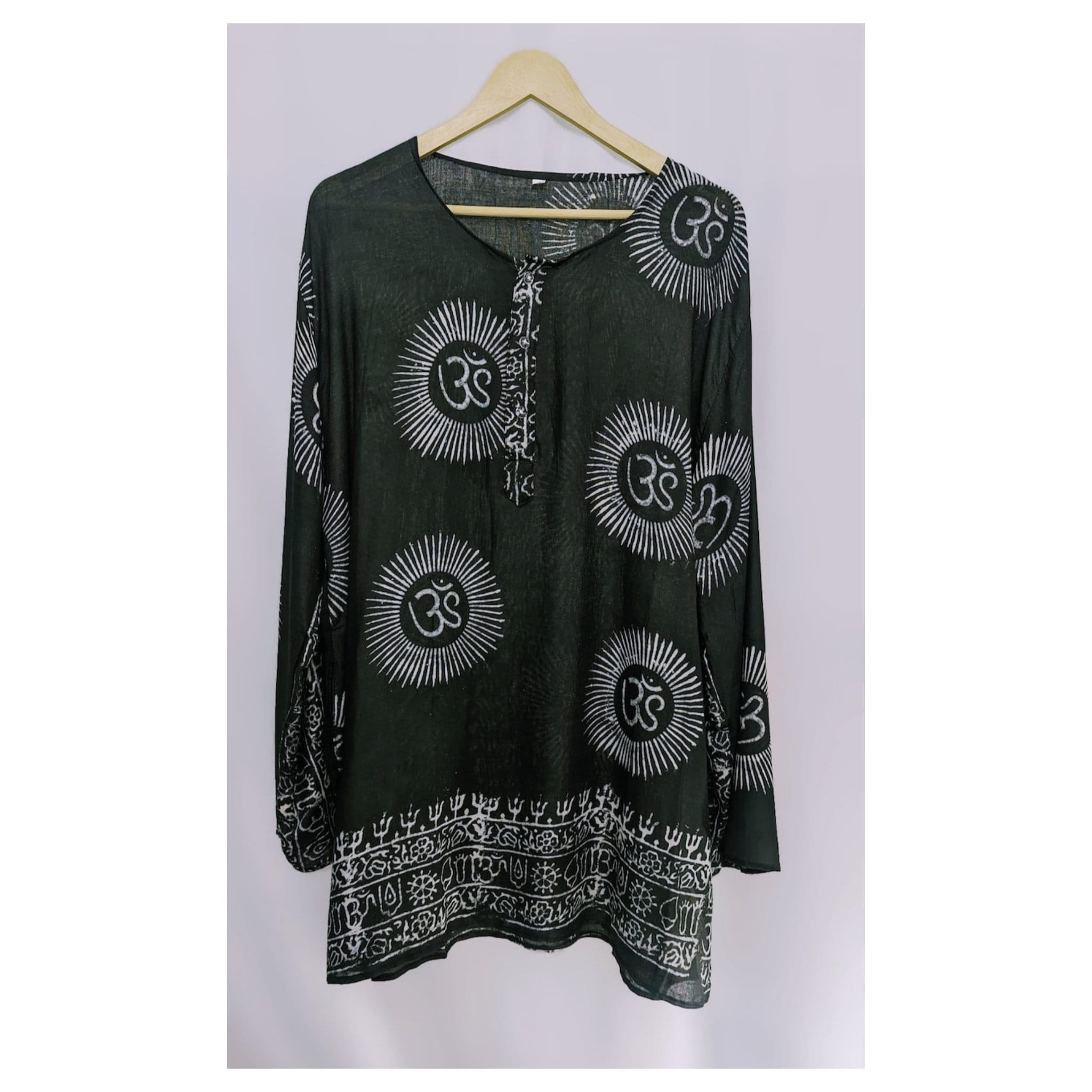 Om Shirt Handmade Vintage Style Clothing , Comfy Boho Style, Unisex Festival Tunic, Unique Hand Block Printed , Medium Size.