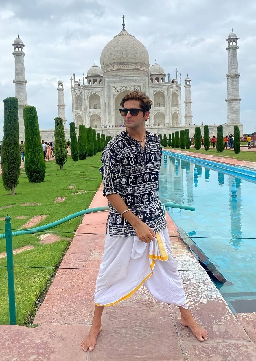 Premium Om Printed Cotton Kurta Short Straight for Men
