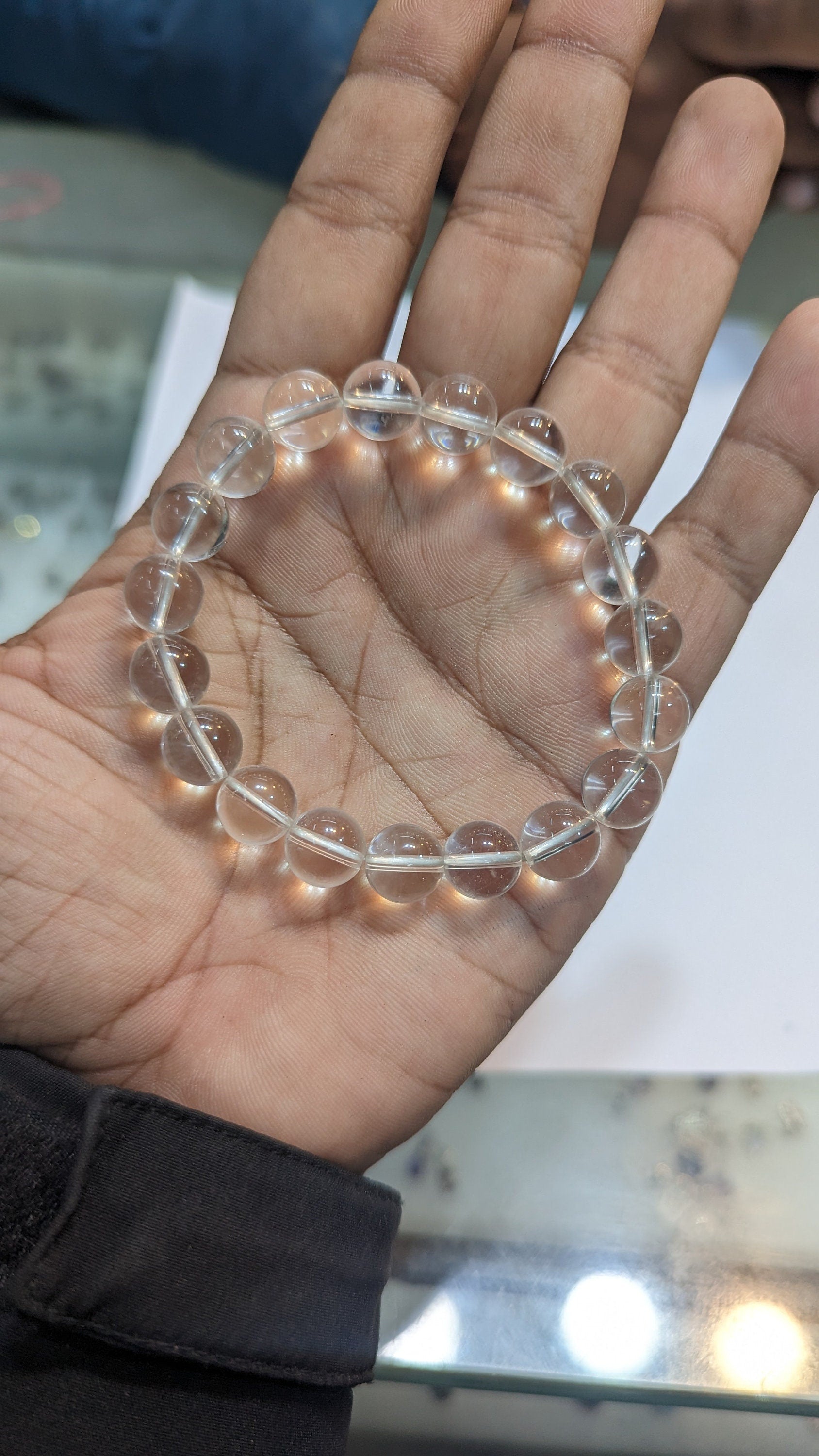 Clear Quartz Crystal Bracelet, 10mm Sphatik Healing Jewelry