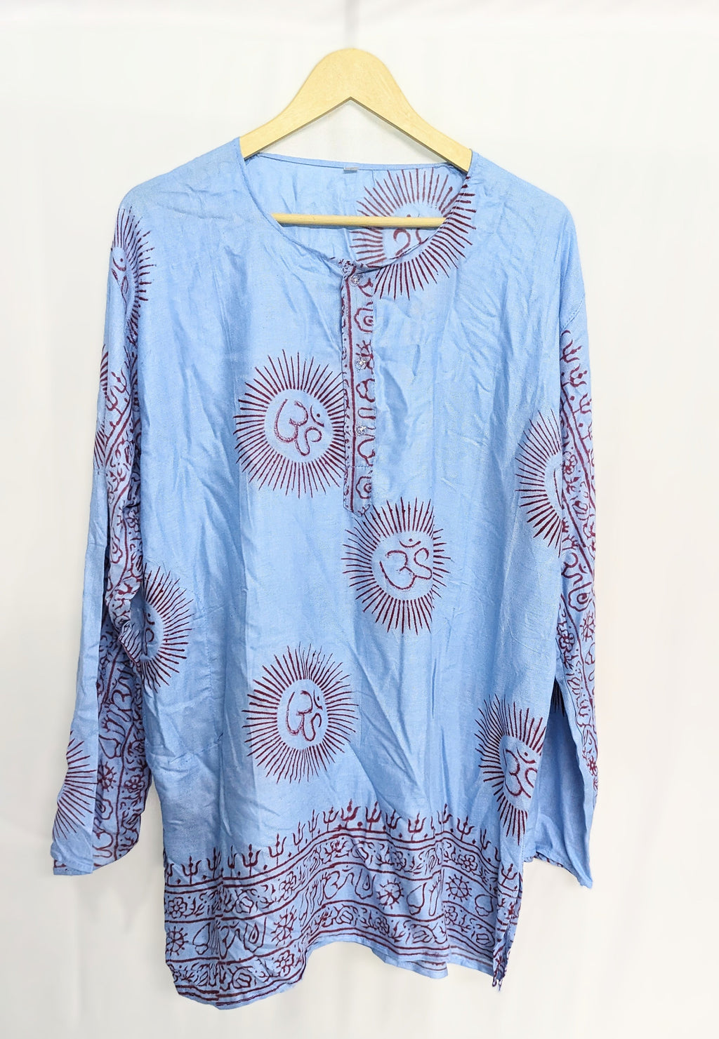 Handmade Rayon Om Shirt, Boho Festival Tunic, Block Printed (X-Large)