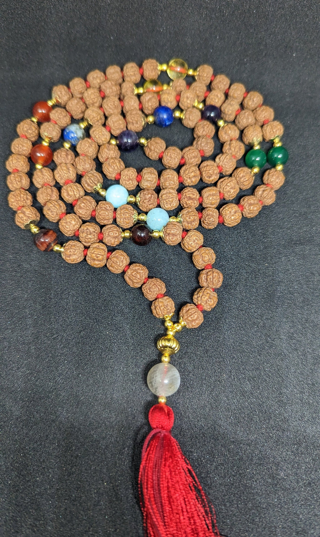 Seven chakra healing malas , 5 face Rudraksha with seven stones