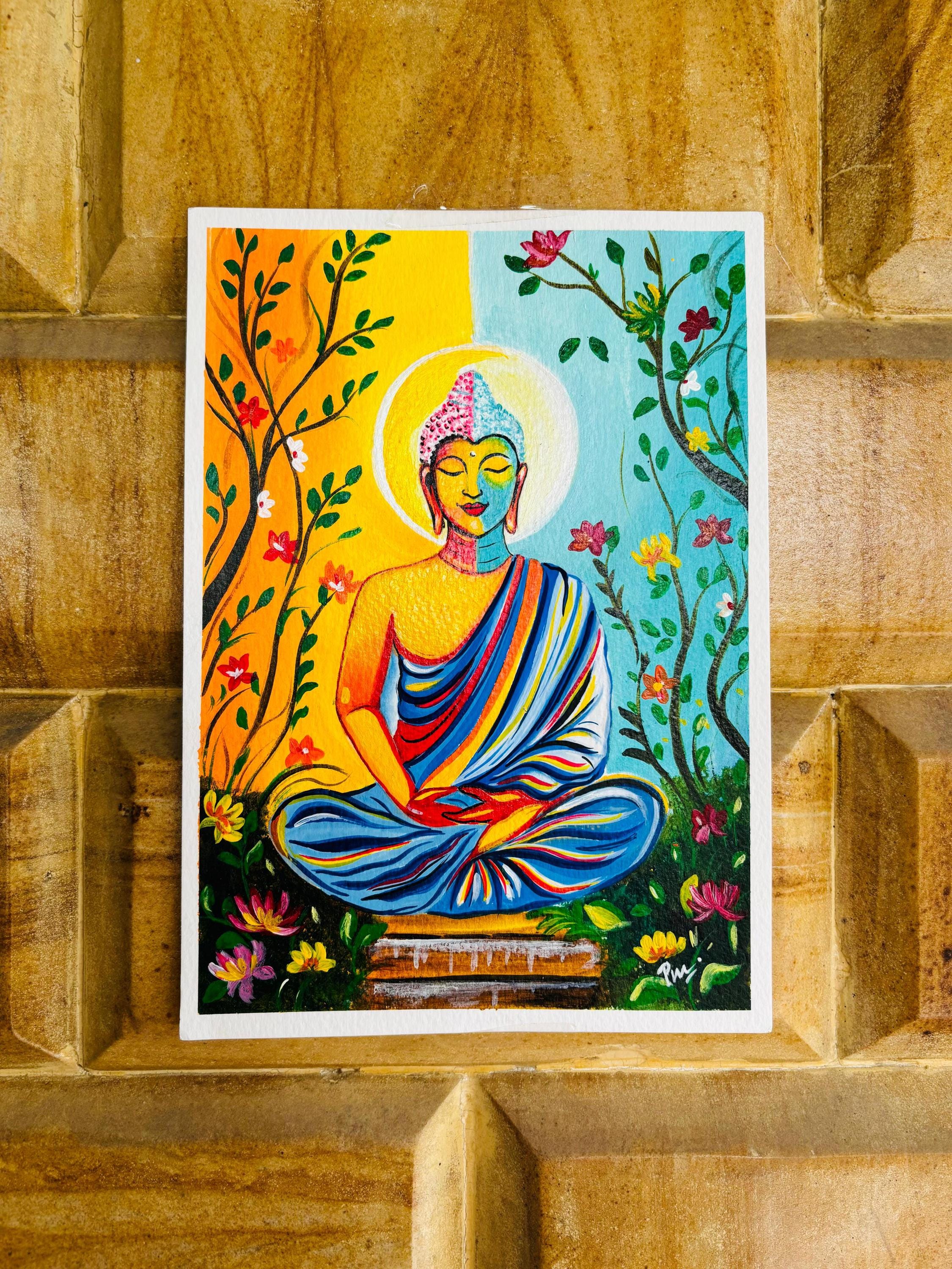 Buddha painting , Original Buddha Painting, Meditating Buddha Wall Decor, Handmade Spiritual Art, Zen Buddhism Gift, Yoga Art