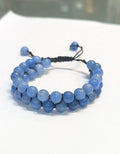 Natural Blue Jade Beaded Bracelet, Macrame Adjustable, Healing Gemstone
