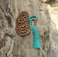 Turquoise Rudraksha Mala, Handmade Healing Gemstone