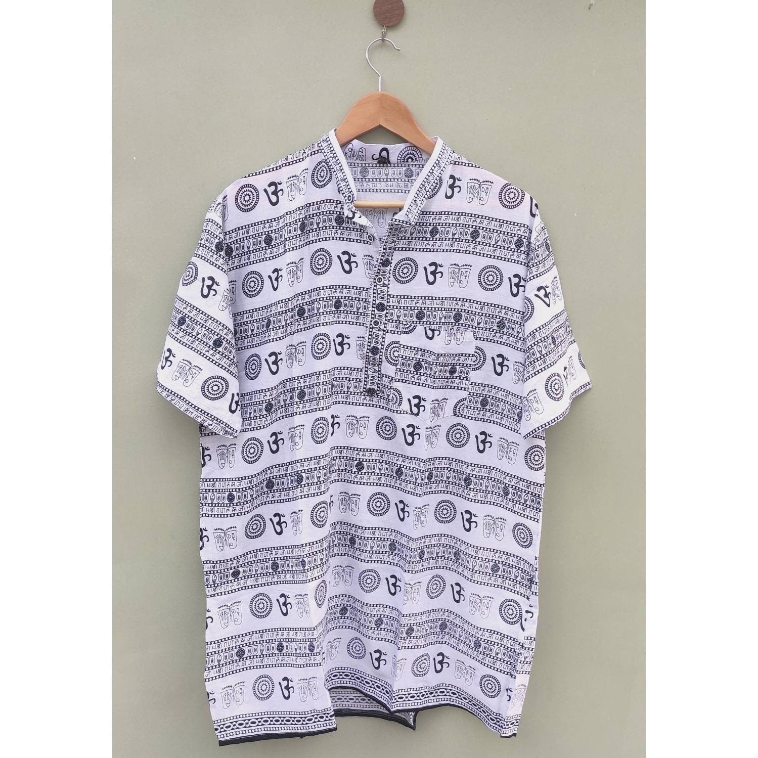 Cotton Indian Kurta Shirt, Om Print Traditional Shirt