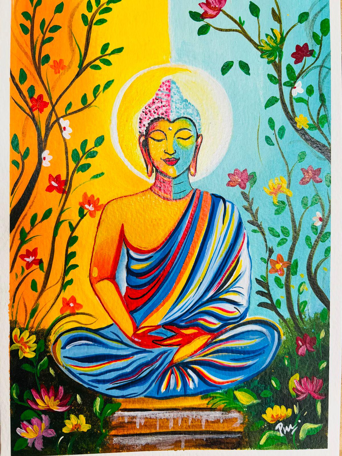 Buddha painting , Original Buddha Painting, Meditating Buddha Wall Decor, Handmade Spiritual Art, Zen Buddhism Gift, Yoga Art
