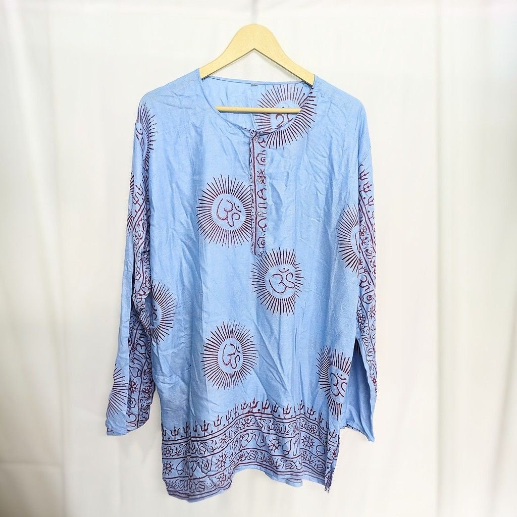 Om Shirt Handmade Vintage Style Clothing , Comfy Boho Style, Unisex Festival Tunic, Unique Hand Block Printed , Medium Size.