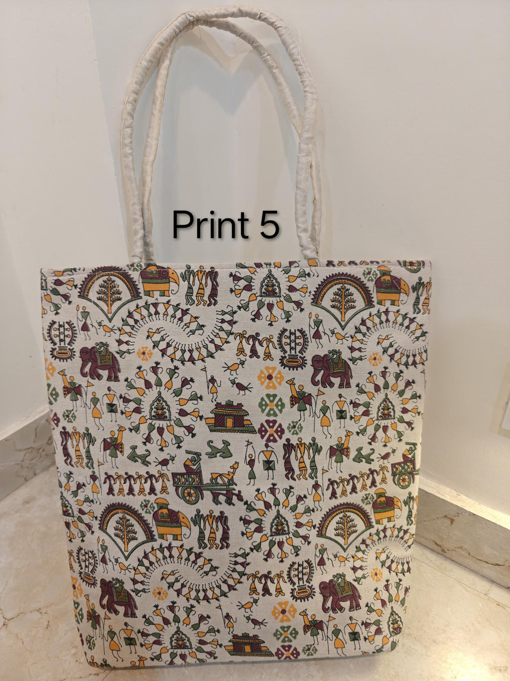Canvas Tote Bag, Warli Art Folk Handbag, Eco-Friendly Cotton Shoulder Bag