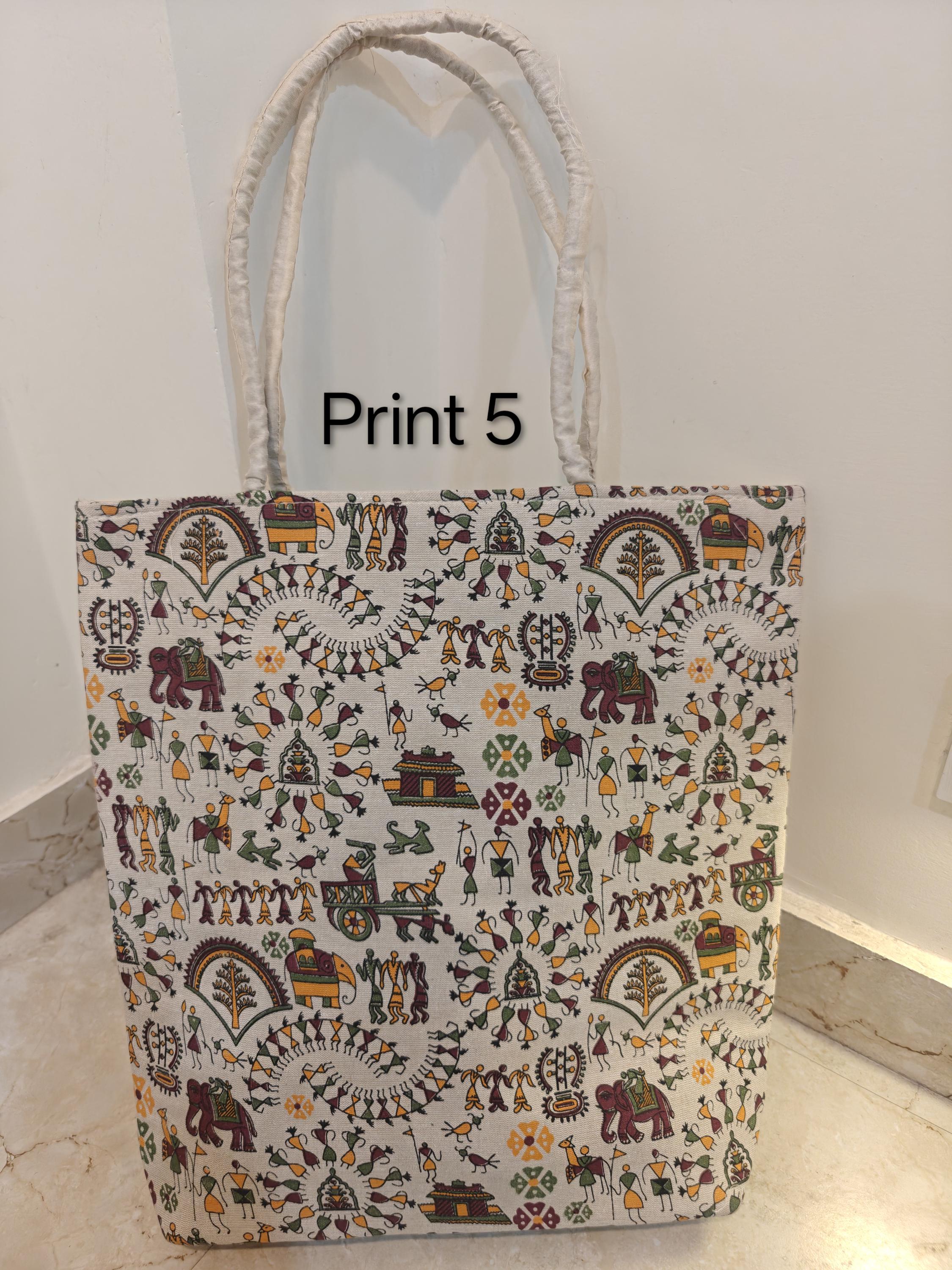 Canvas Tote Bag, Warli Art Folk Handbag, Eco-Friendly Cotton Shoulder Bag
