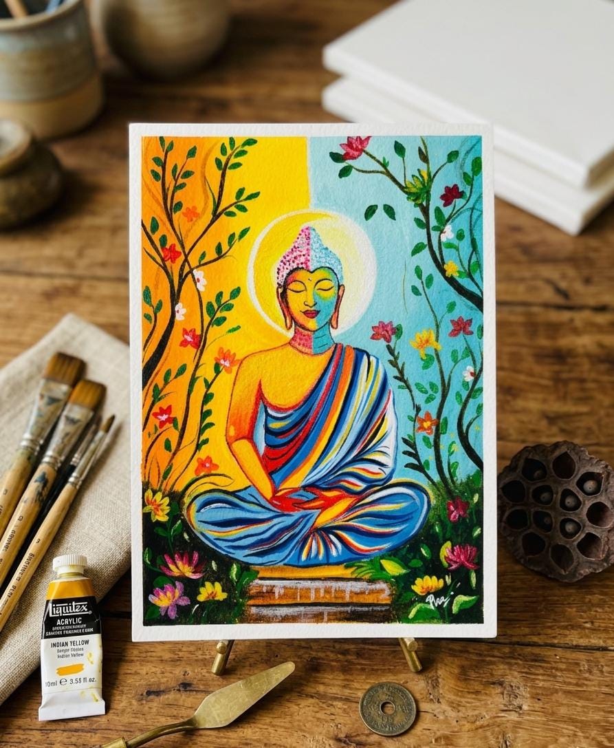 Buddha painting , Original Buddha Painting, Meditating Buddha Wall Decor, Handmade Spiritual Art, Zen Buddhism Gift, Yoga Art