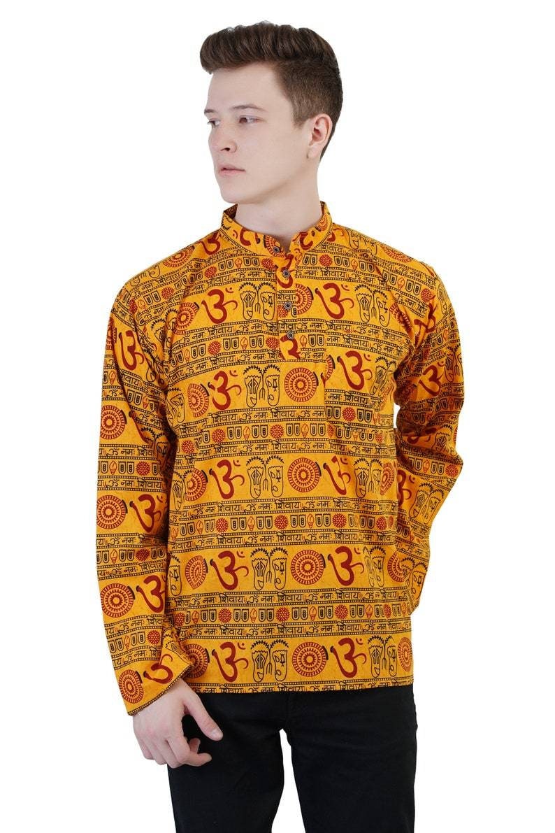 Premium Om Printed Cotton Kurta Short Straight for Men