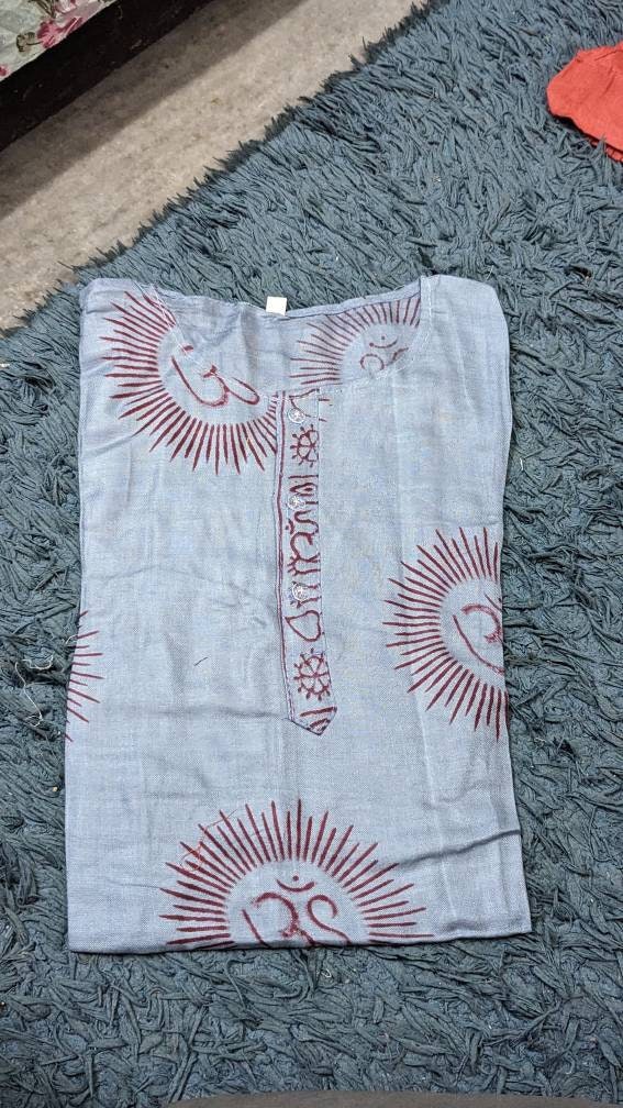Handmade Om Shirt, Vintage Boho Style, Unisex Festival Tunic (Small)