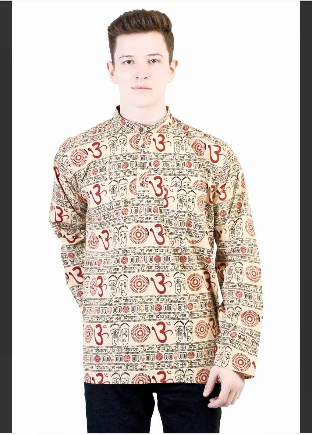 Premium Om Printed Cotton Kurta Short Straight for Men