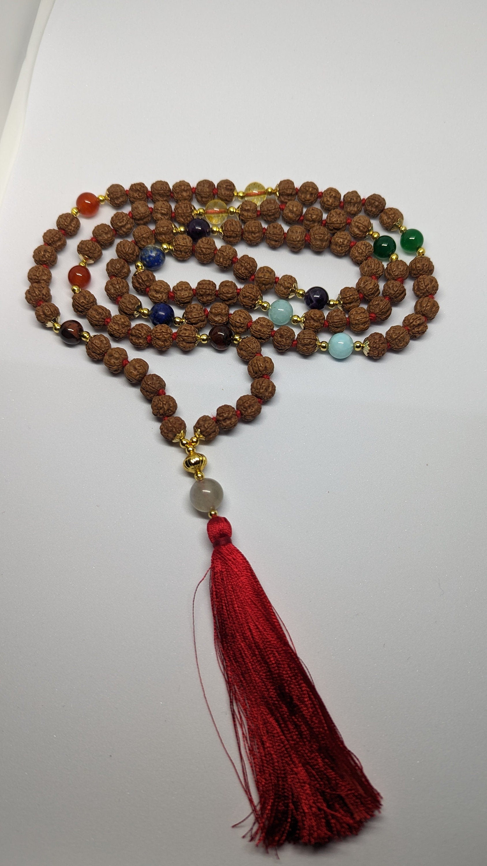 Seven chakra healing malas , 5 face Rudraksha with seven stones