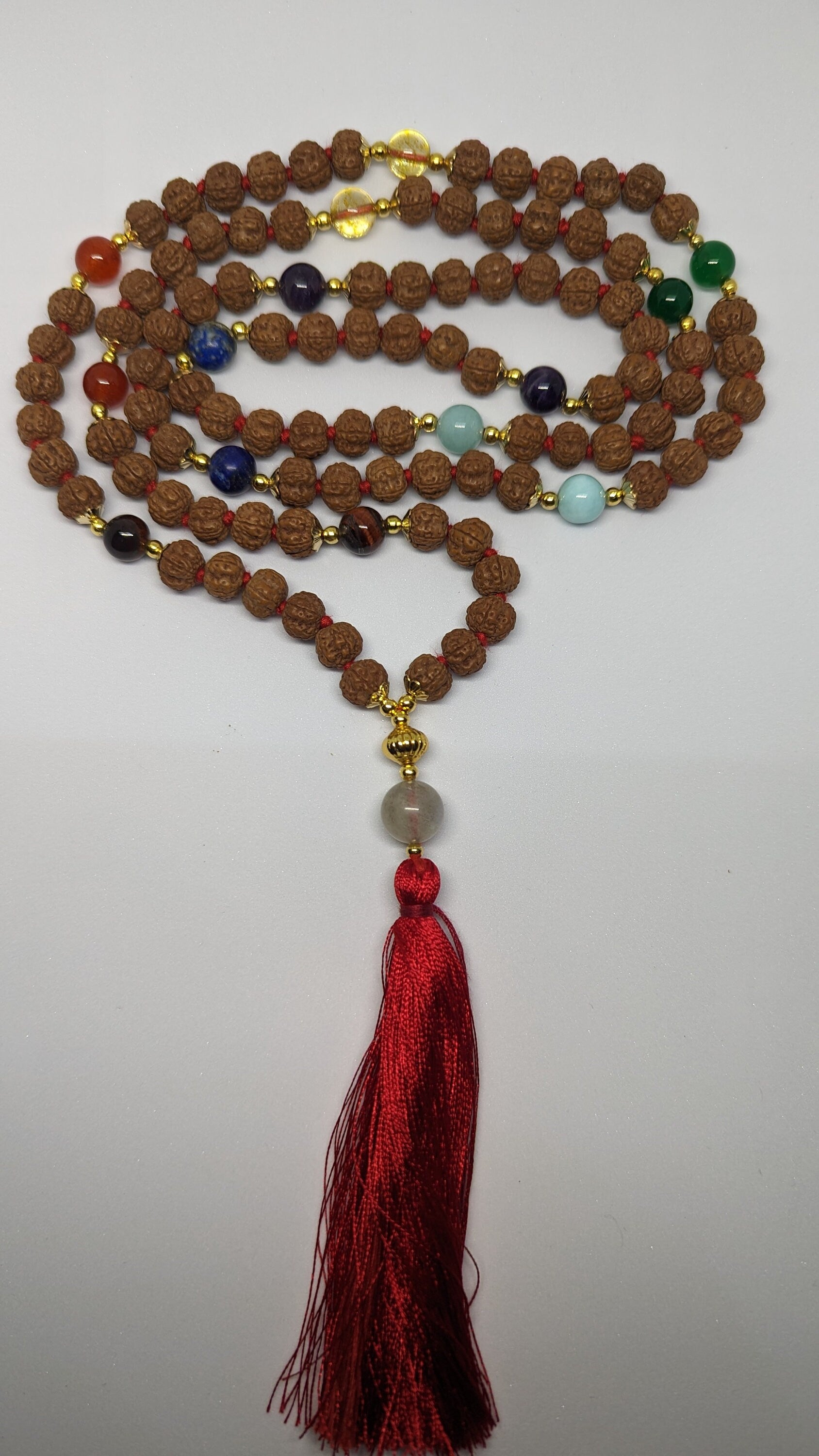 Seven chakra healing malas , 5 face Rudraksha with seven stones