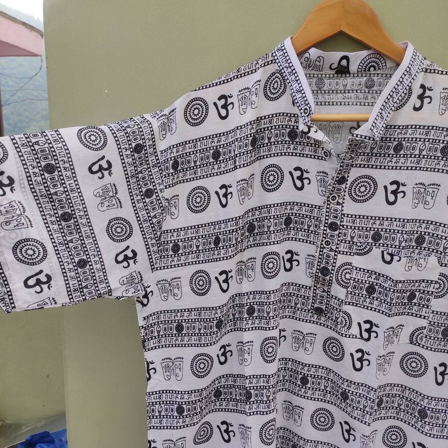 Cotton Indian Kurta Shirt, Om Print Traditional Shirt