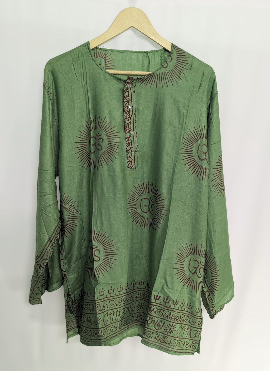 Handmade Rayon Om Shirt, Boho Festival Tunic, Block Printed (X-Large)