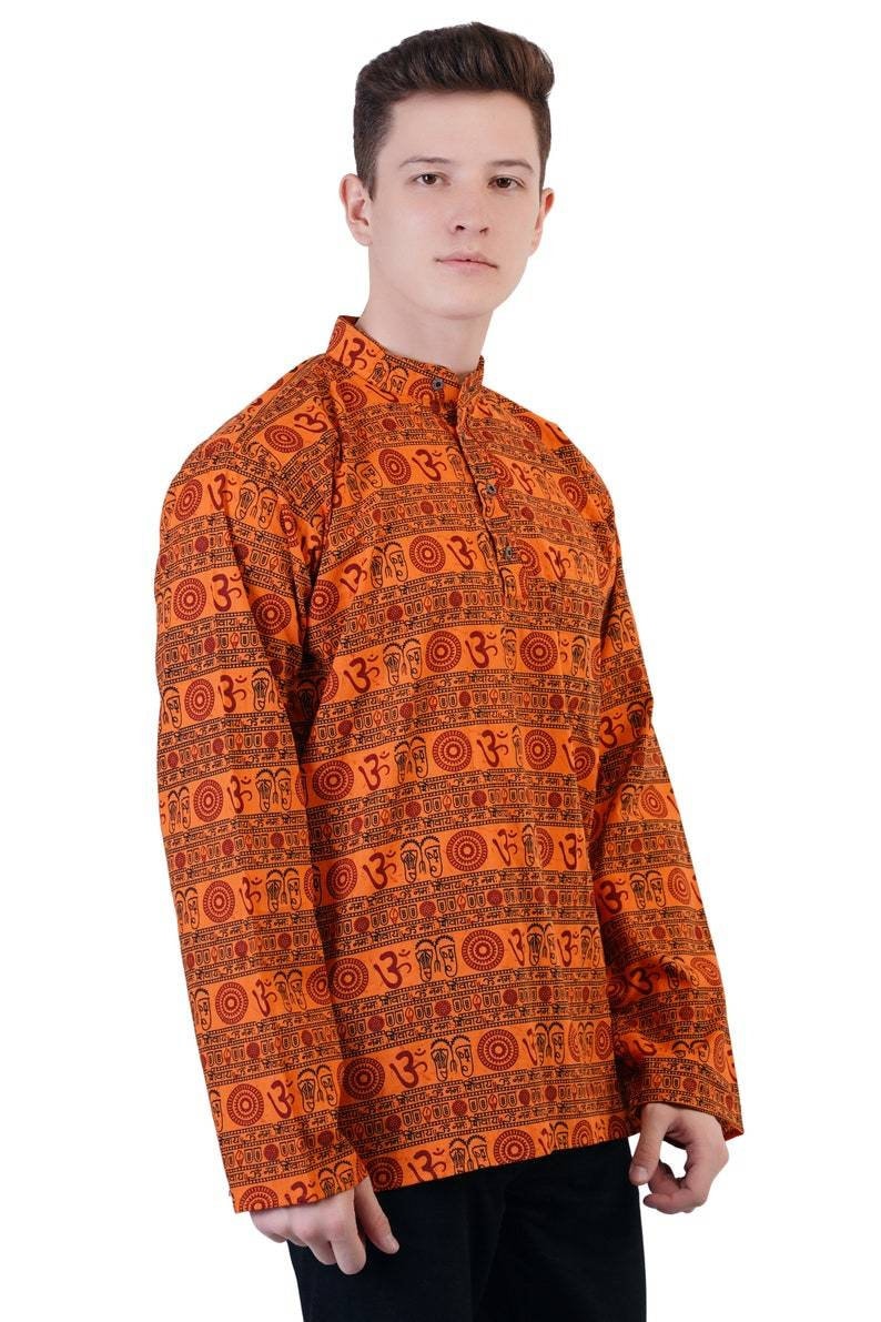 Premium Om Printed Cotton Kurta Short Straight for Men
