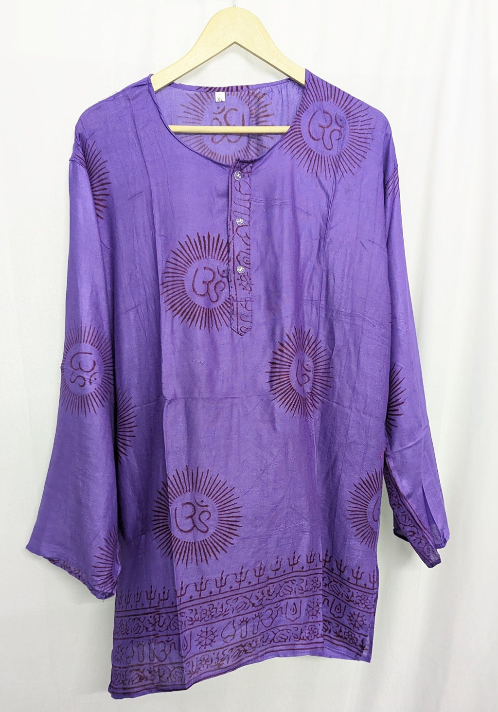 Handmade Rayon Om Shirt, Boho Festival Tunic, Block Printed (X-Large)