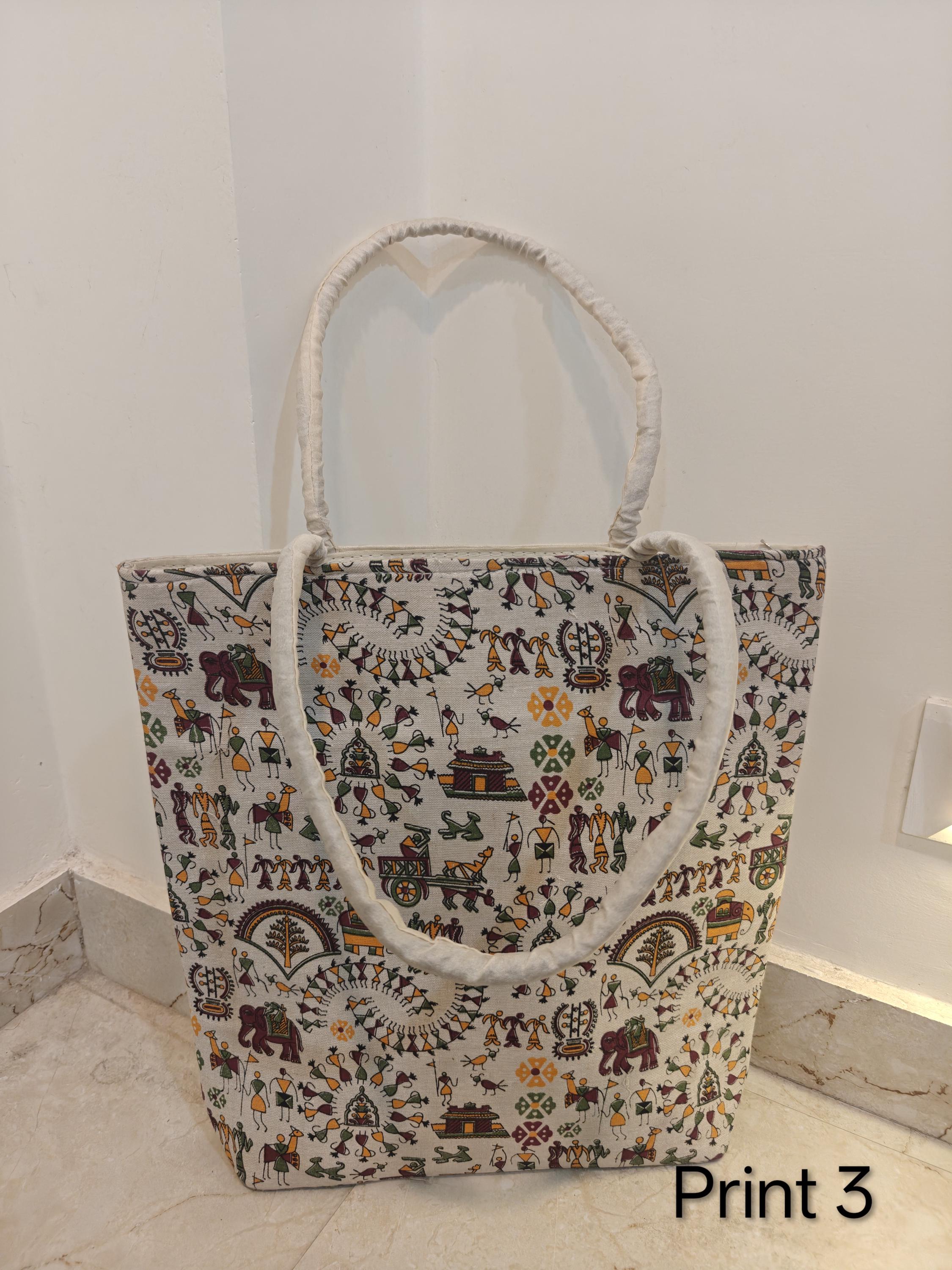 Canvas Tote Bag, Warli Art Folk Handbag, Eco-Friendly Cotton Shoulder Bag